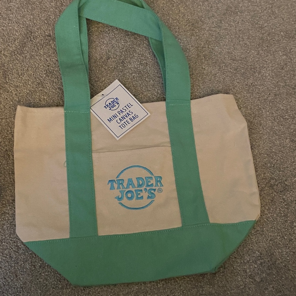 Trader Joe's Cream & Green Canvas Tote Bag